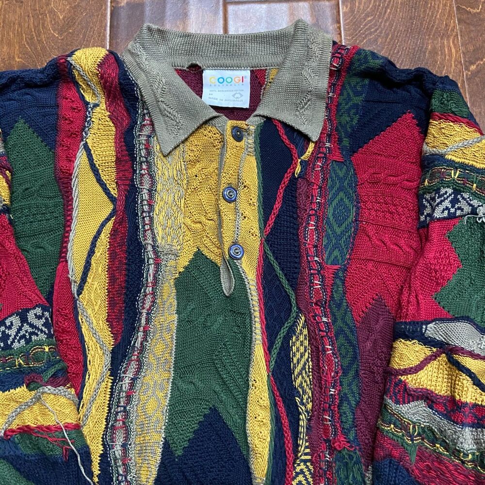 Coogi Australia Vintage Y2K 3D Knit Multicolored Polo Sweater Men's Size Medium - Picture 2 of 9